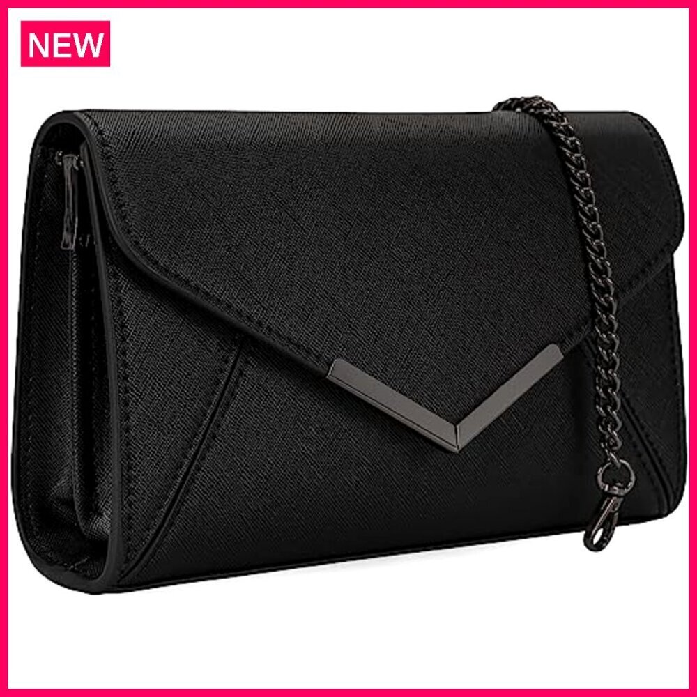 Faux Leather Envelope Clutch with Removable Chain Strap Formal Evening Bag - Picture 2 of 8